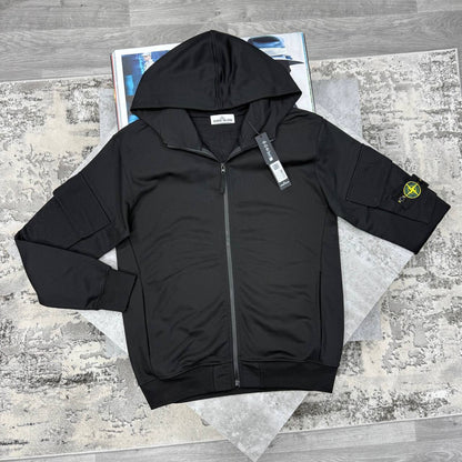 Stone Island Zip-Up Hoodie with a Compass Patch on the Sleeve