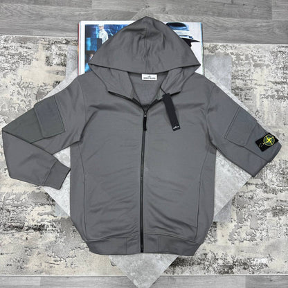 Stone Island Zip-Up Hoodie with a Compass Patch on the Sleeve