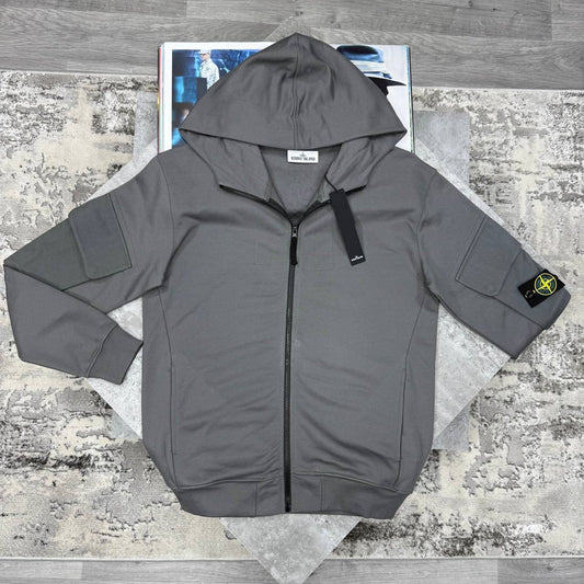 Stone Island Zip-Up Hoodie with a Compass Patch on the Sleeve