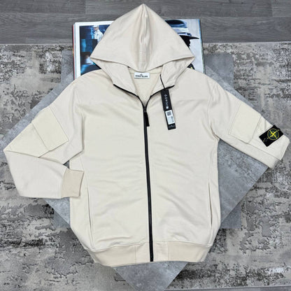 Stone Island Zip-Up Hoodie with a Compass Patch on the Sleeve