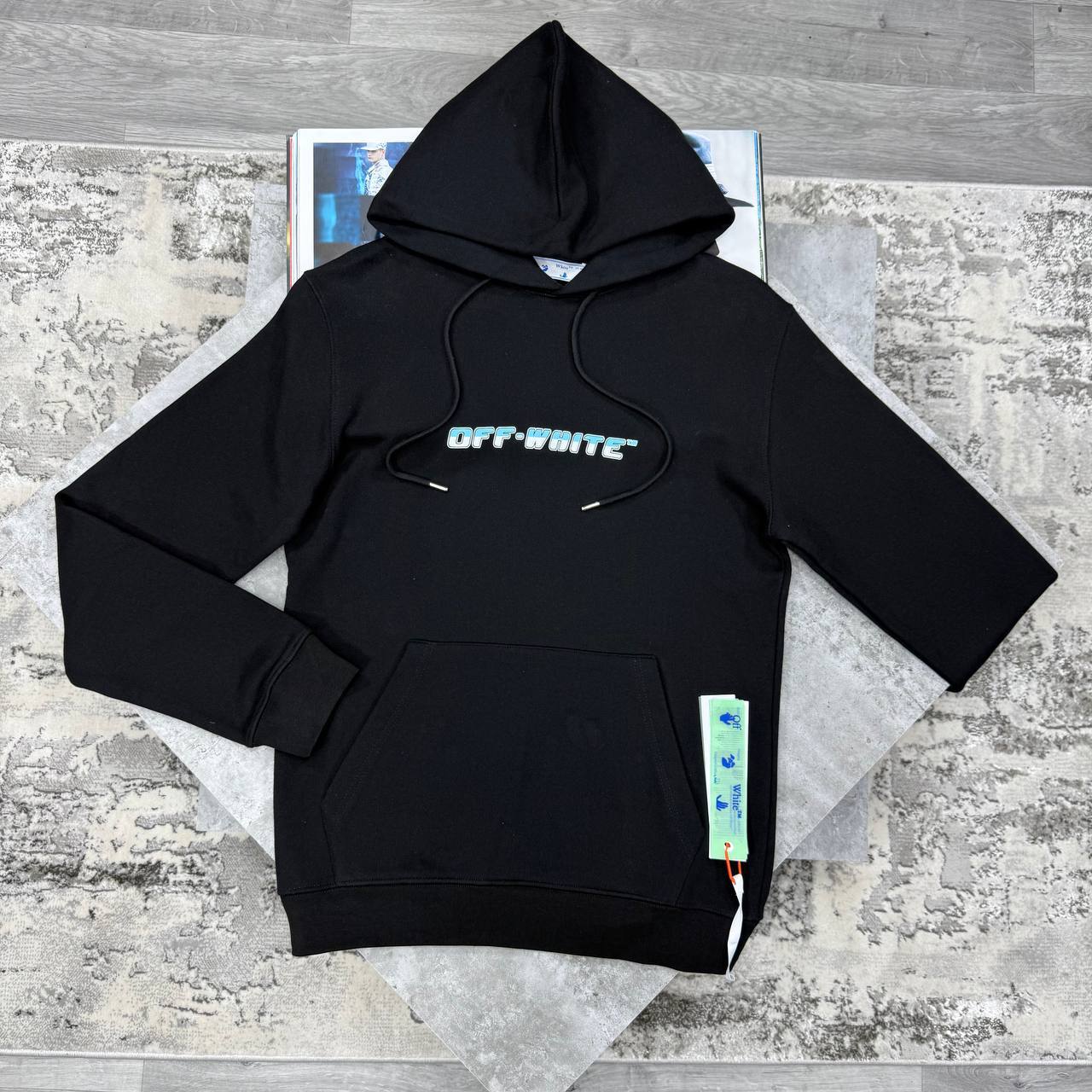Off-White Oversize Fit Trellis Worker Hoodie in Black Cotton