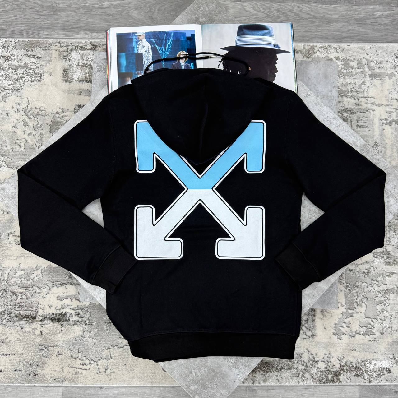 Off-White Oversize Fit Trellis Worker Hoodie in Black Cotton