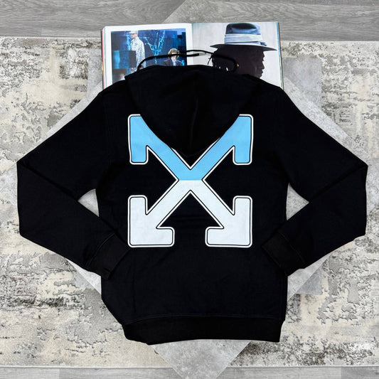 Off-White Oversize Fit Trellis Worker Hoodie in Black Cotton