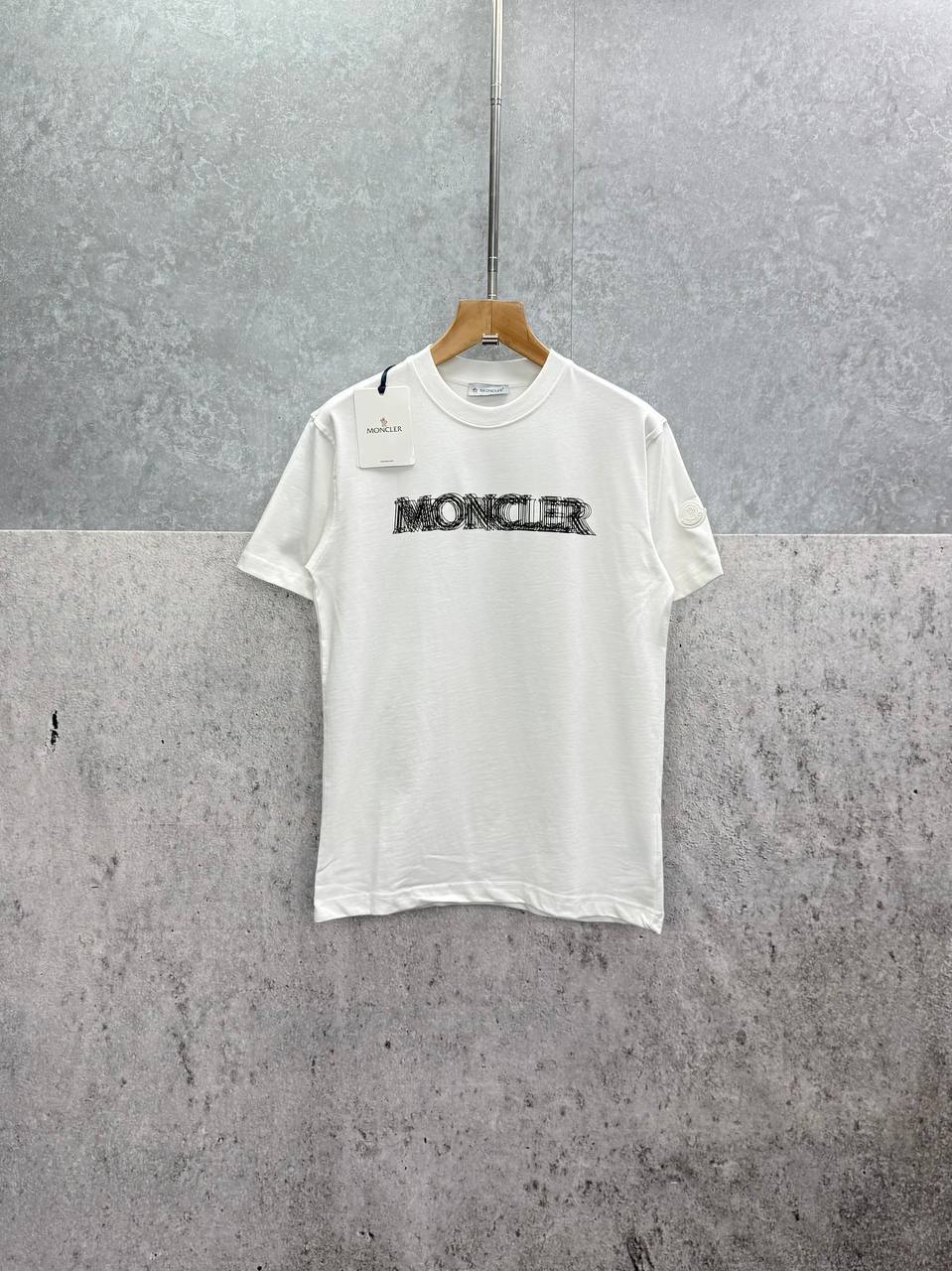 Moncler Blurred Logo Cotton T-Shirt, Blurred-Effect Logo Print Across the Chest